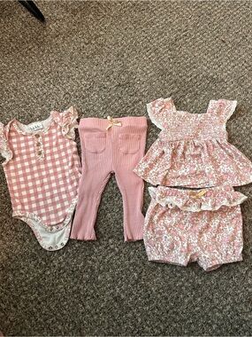 Pink Floral & Gingham Baby One-Piece Set